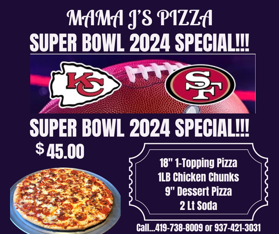 SUPER BOWL 2024 SPECIAL! 18" 1Topping Pizza, 1LB Chicken Chunks, 9